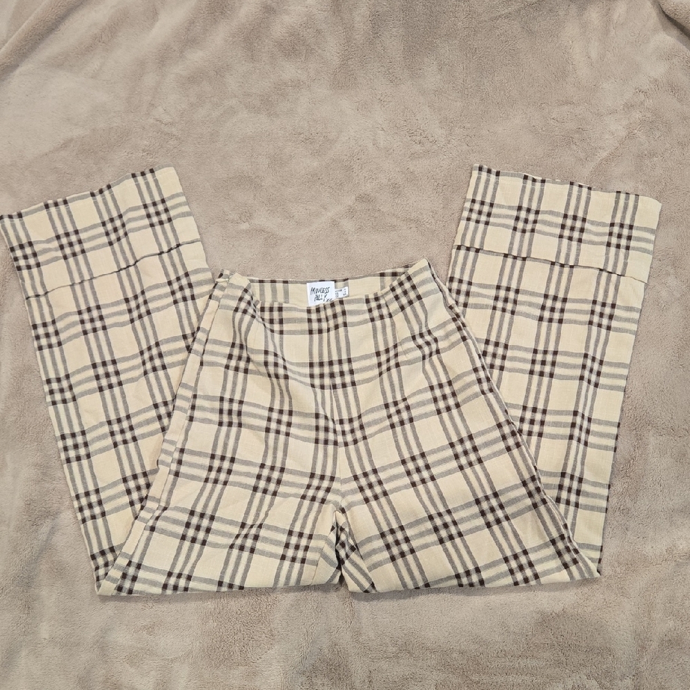 Princess Polly Size 0 Plaid Beige and Brown Pants Wide Leg Light